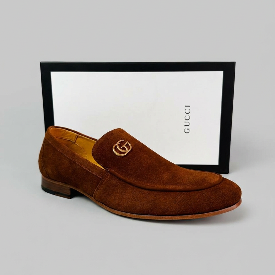 Sapato Loafer Social Gucci Italy em Camurça "GG" Mini