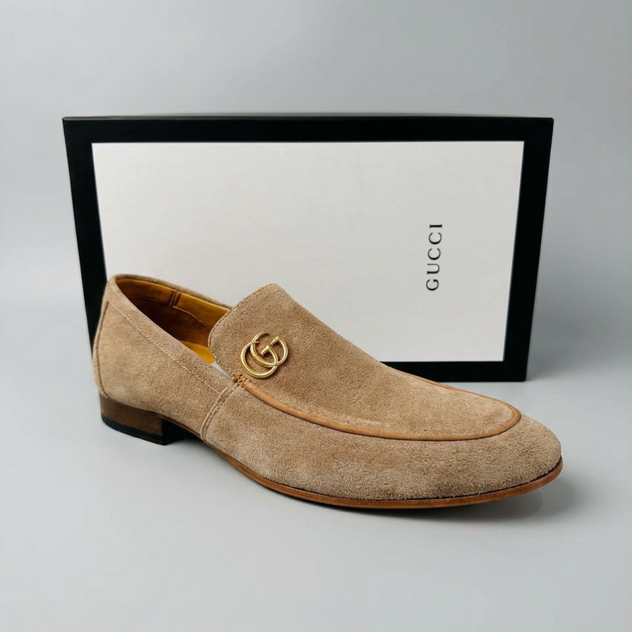 Sapato Loafer Social Gucci Italy 'GG" mini Camurça Palha