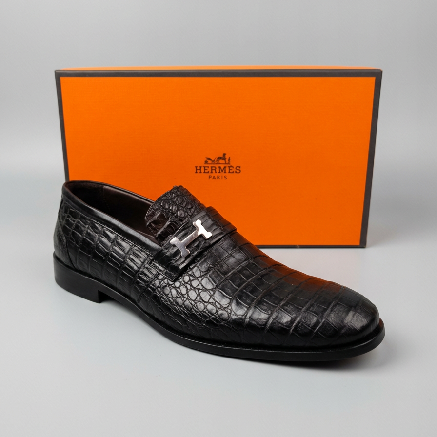 Mocassim Hermès Paris Couro Croco